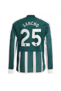 Manchester United Jadon Sancho #25 Jalkapallovaatteet Vieraspaita 2023-24 Pitkähihainen